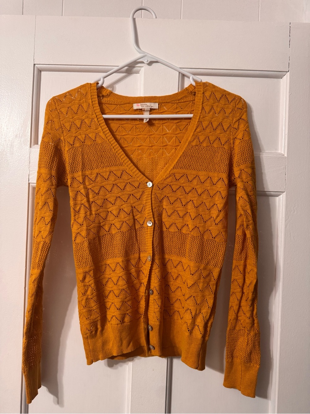 Bershka Mustard Openwork Pointelle V-Neck Cardigan
